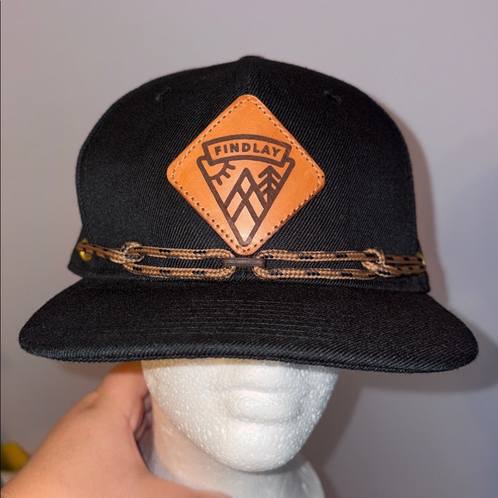 Findlay Lockport Leather Patch Bungee Detail Black SnapBack Hat Cap